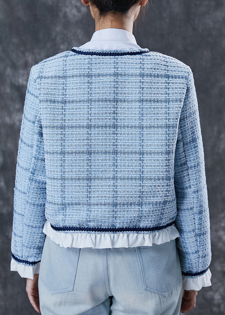 Drune | Blaue Rüschenshirt-Patchwork-Baumwollmäntel