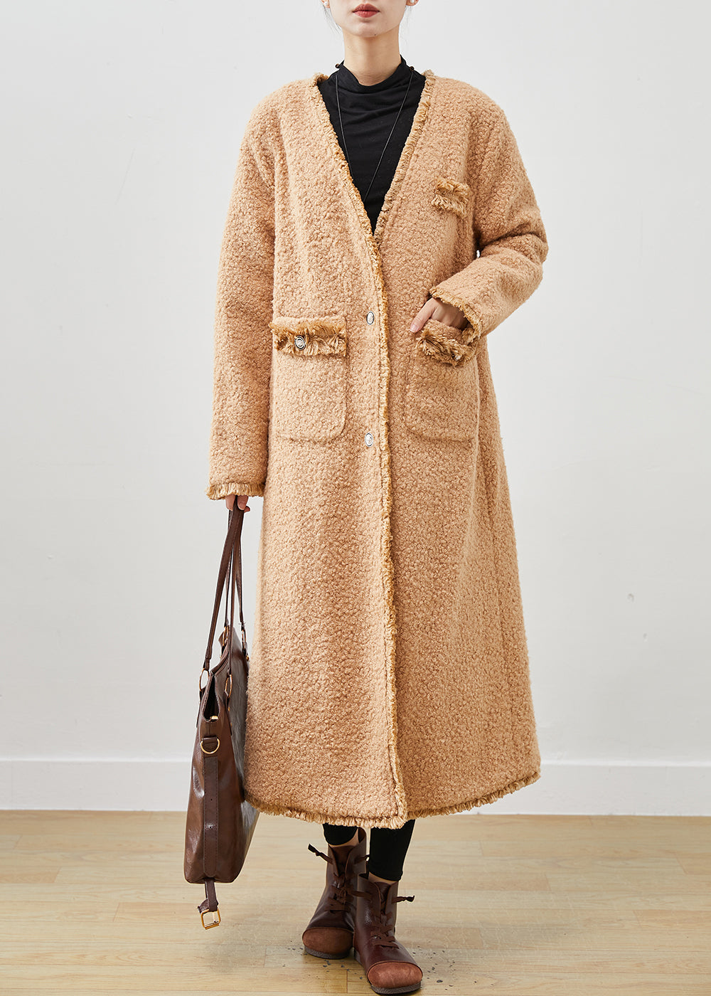 Drune | Khaki Übergroße Taschen Kunstfell Teddy Mäntel