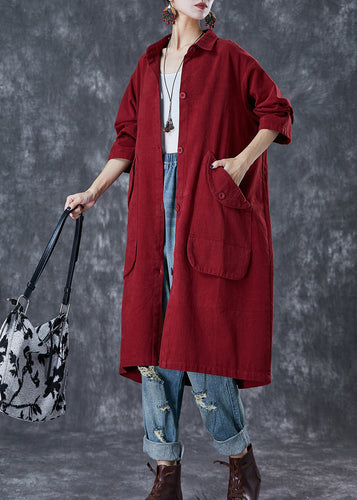Drune | Rote Übergroße Taschen Baumwoll-Trenchcoats