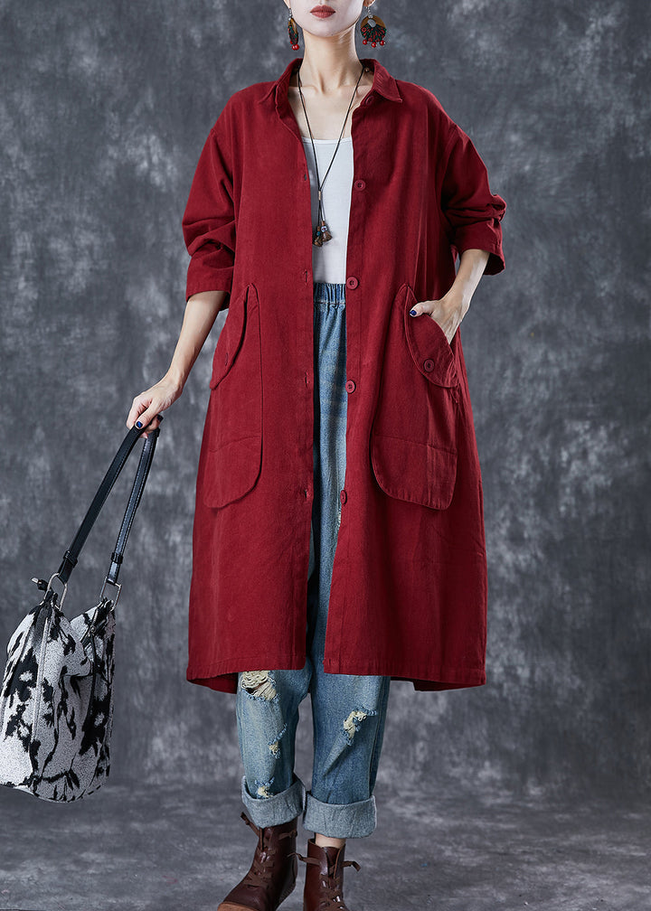 Drune | Rote Übergroße Taschen Baumwoll-Trenchcoats