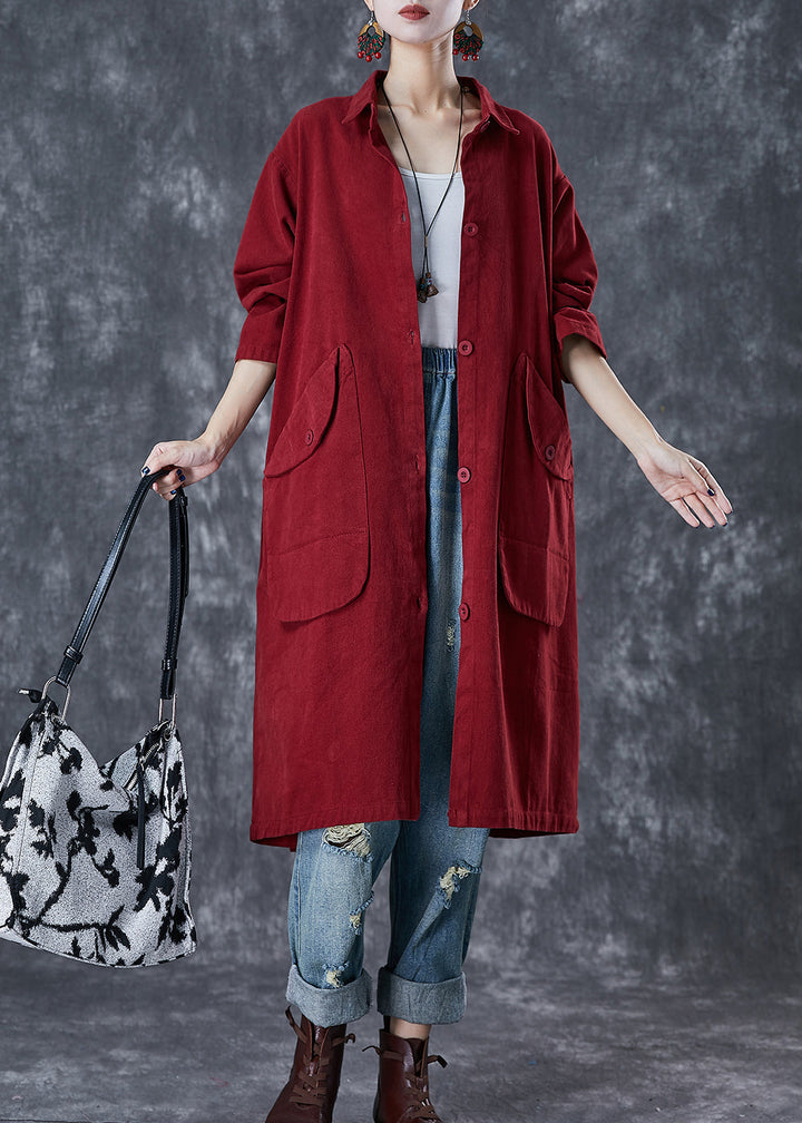 Drune | Rote Übergroße Taschen Baumwoll-Trenchcoats