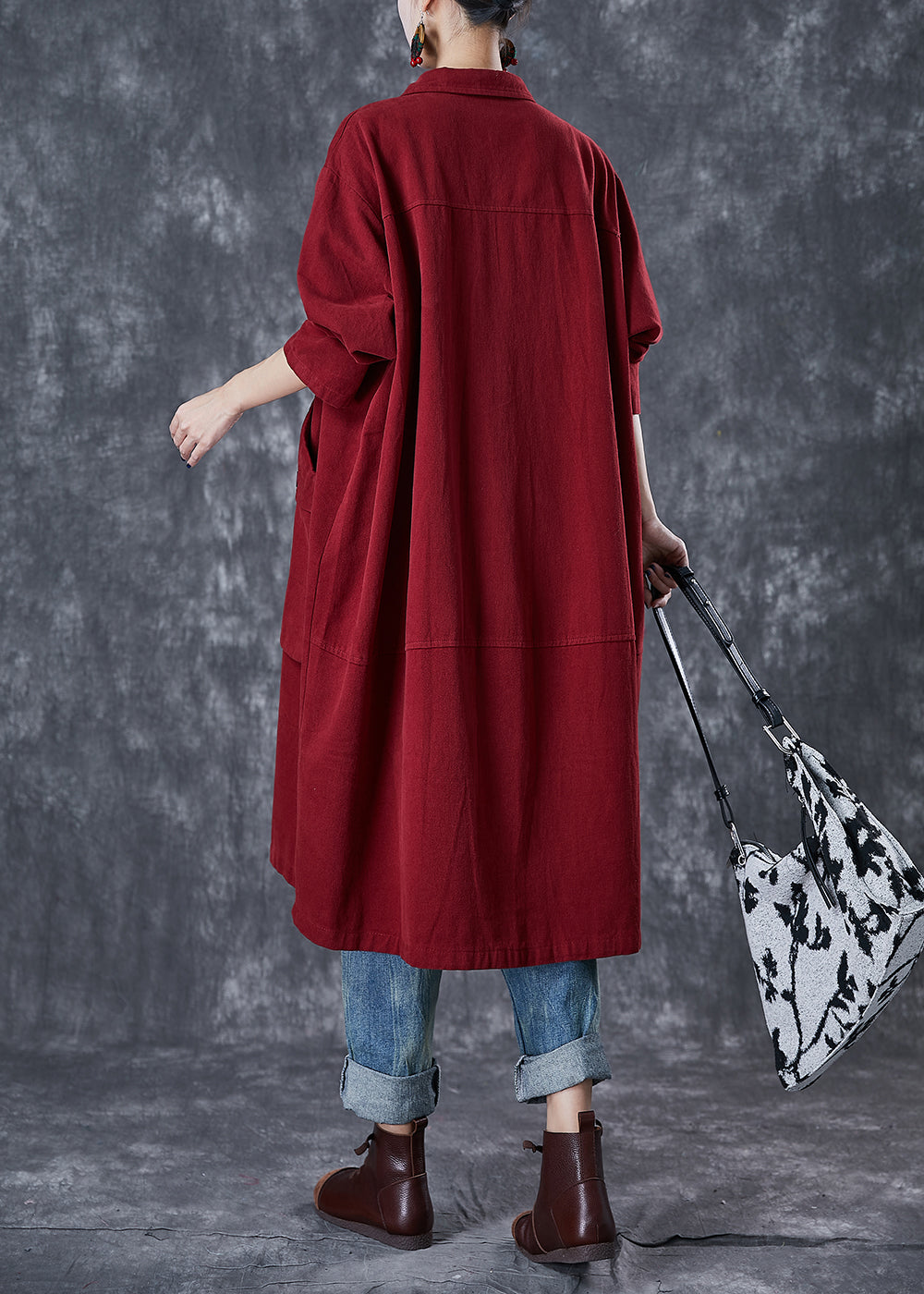 Drune | Rote Übergroße Taschen Baumwoll-Trenchcoats