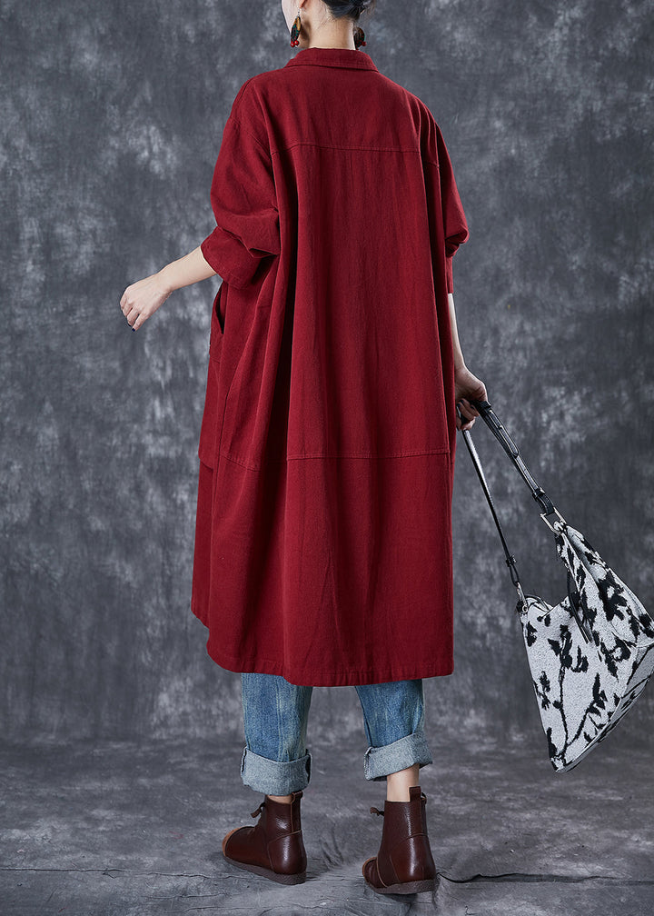 Drune | Rote Übergroße Taschen Baumwoll-Trenchcoats