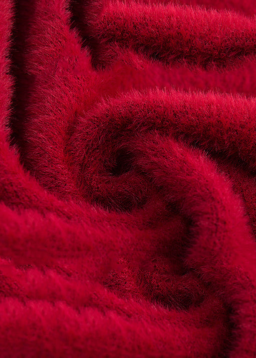 Drune | Rote Stehkragen bestickte Patchwork Nerzvelours Mäntel