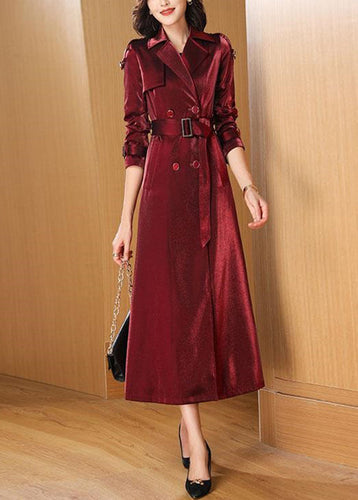 Drune | Weinrot Taschen Schleife Taille Baumwolle Lange Trenchcoats