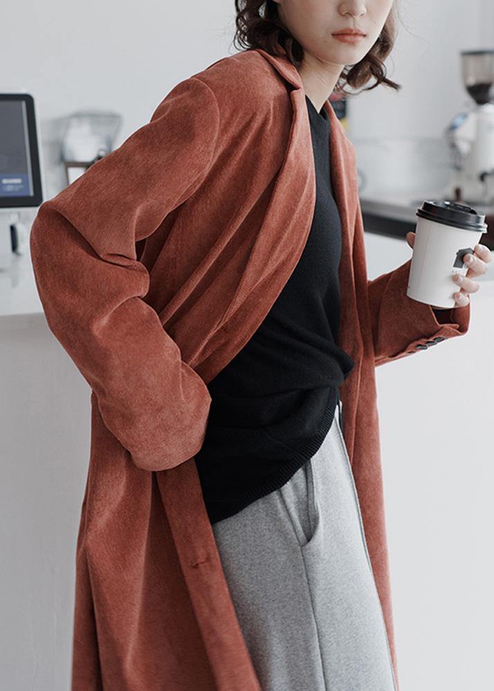 Drune | rote Mode Tunika Muster Arbeitskleidung Notch-Kragen Winter Damen Mäntel