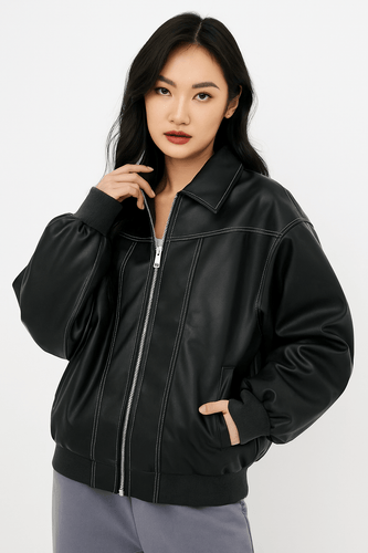 Drune | Damen Oversized Leder Winterjacke