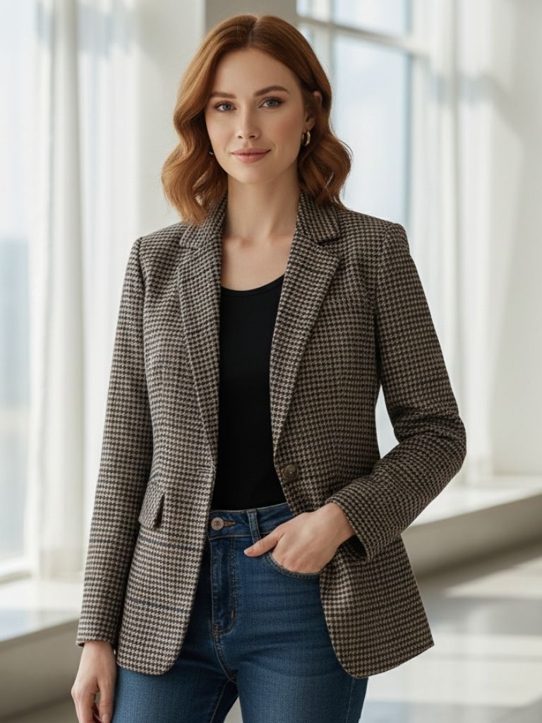 Drune | Blazerjacke mit Karomuster für Damen, elegant und bequem