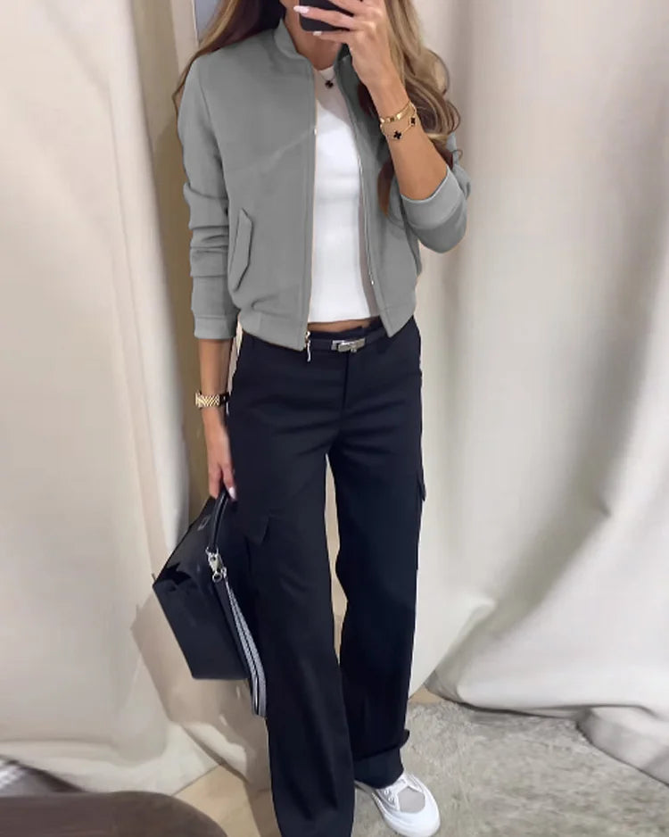 Drune | Ord Satz Damenjacke und Cargo Hose mit Geraden Beinen Zweiteiliges Satz
