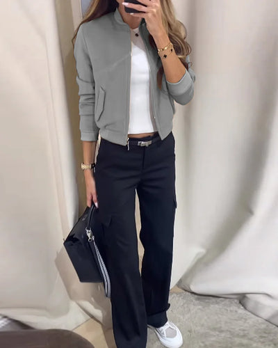 Drune | Ord Satz Damenjacke und Cargo Hose mit Geraden Beinen Zweiteiliges Satz