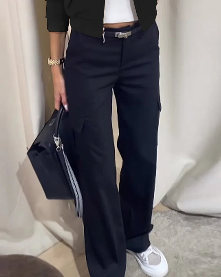 Drune | Ord Satz Damenjacke und Cargo Hose mit Geraden Beinen Zweiteiliges Satz