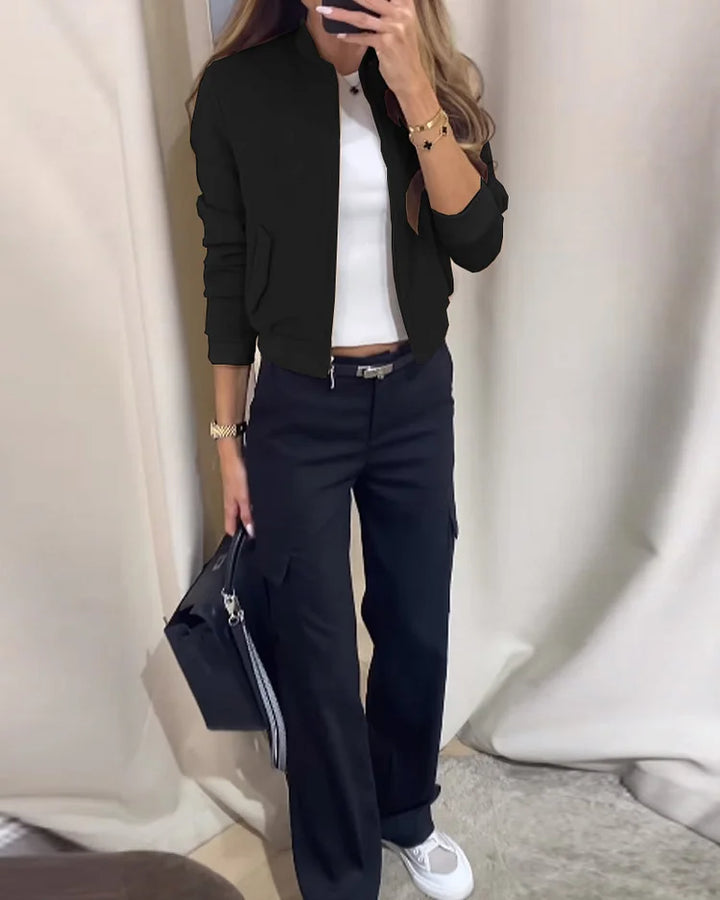 Drune | Ord Satz Damenjacke und Cargo Hose mit Geraden Beinen Zweiteiliges Satz
