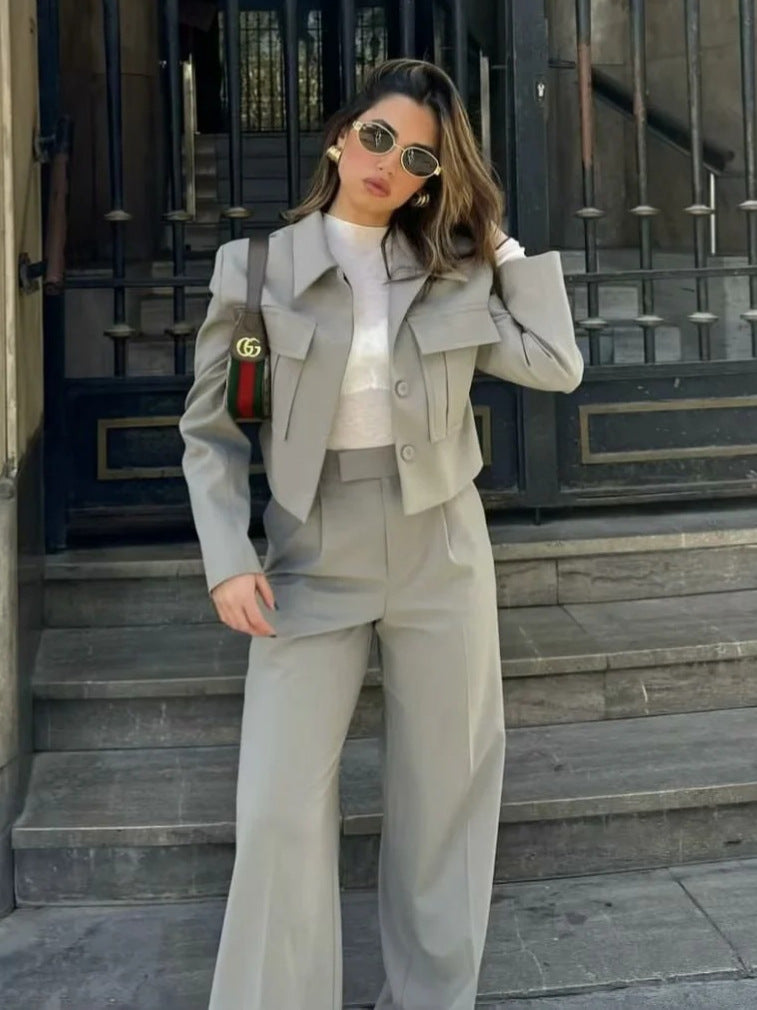 Drune | Ord Satz Weite Hosenbeine Hohe Taille Blazer und Hose Satz Damenbekleidung
