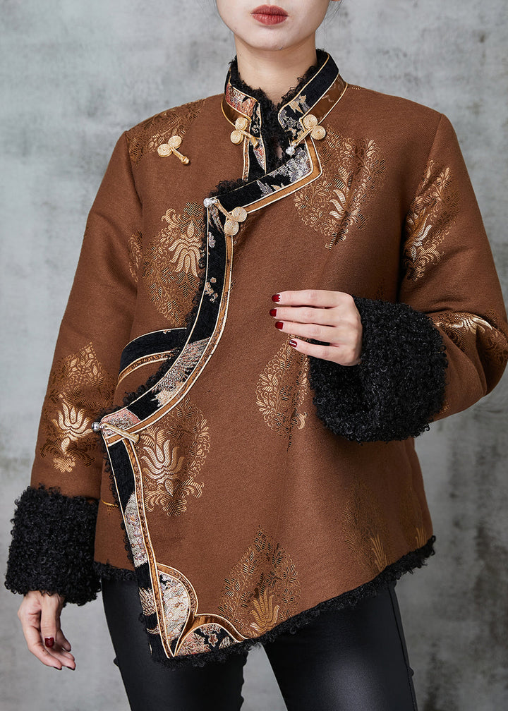 Drune | Jacquard Warme Fleece Mäntel Chinesischer Knopf