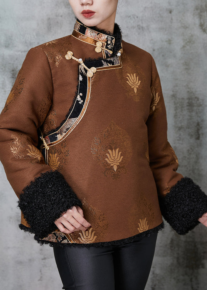 Drune | Jacquard Warme Fleece Mäntel Chinesischer Knopf