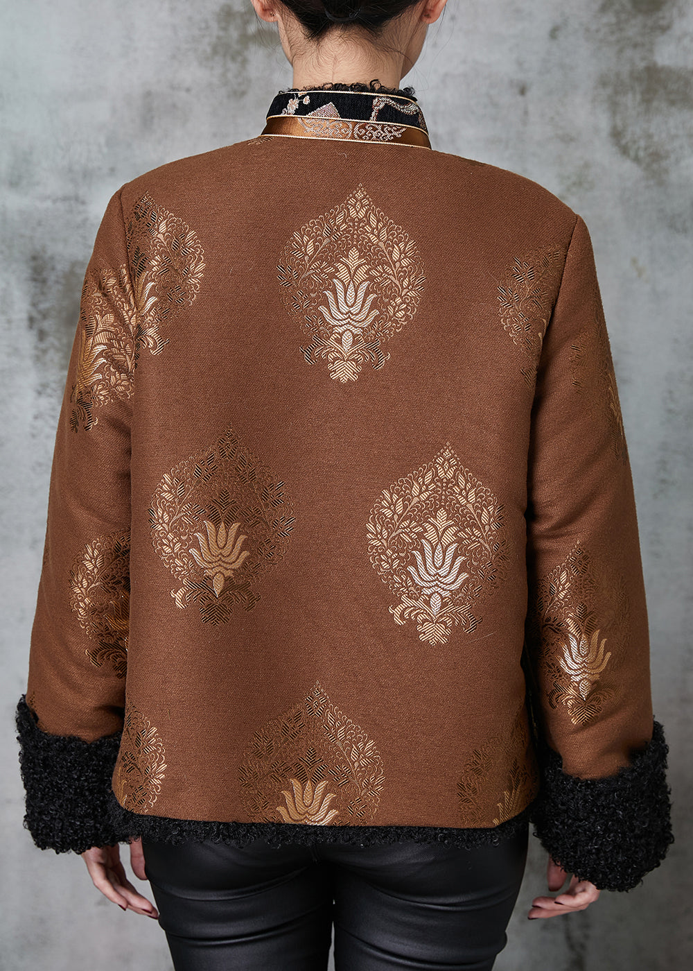 Drune | Jacquard Warme Fleece Mäntel Chinesischer Knopf