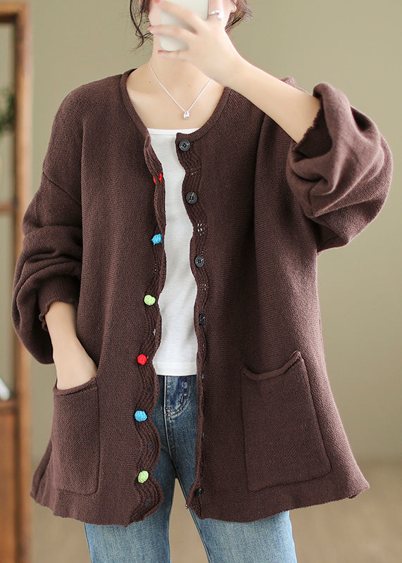 Drune | Taschen Patchwork Gemütliche Strickmäntel O Hals