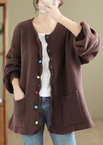 Drune | Taschen Patchwork Gemütliche Strickmäntel O Hals