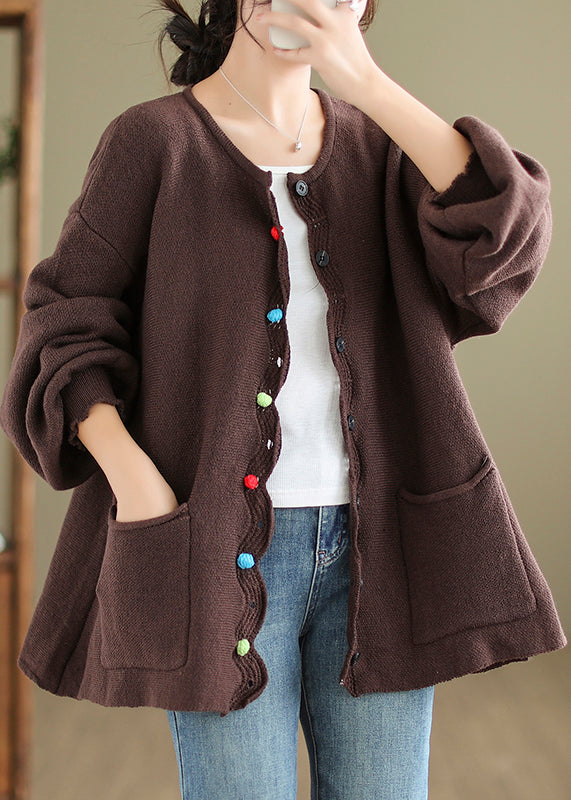 Drune | Taschen Patchwork Gemütliche Strickmäntel O Hals