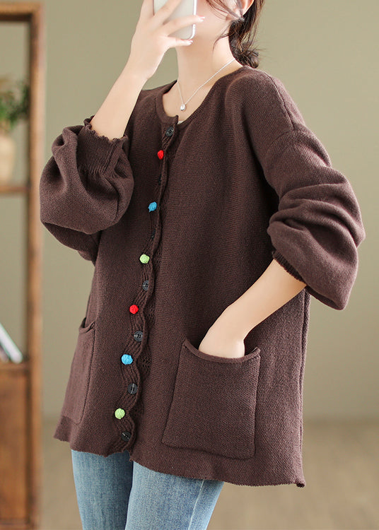 Drune | Taschen Patchwork Gemütliche Strickmäntel O Hals
