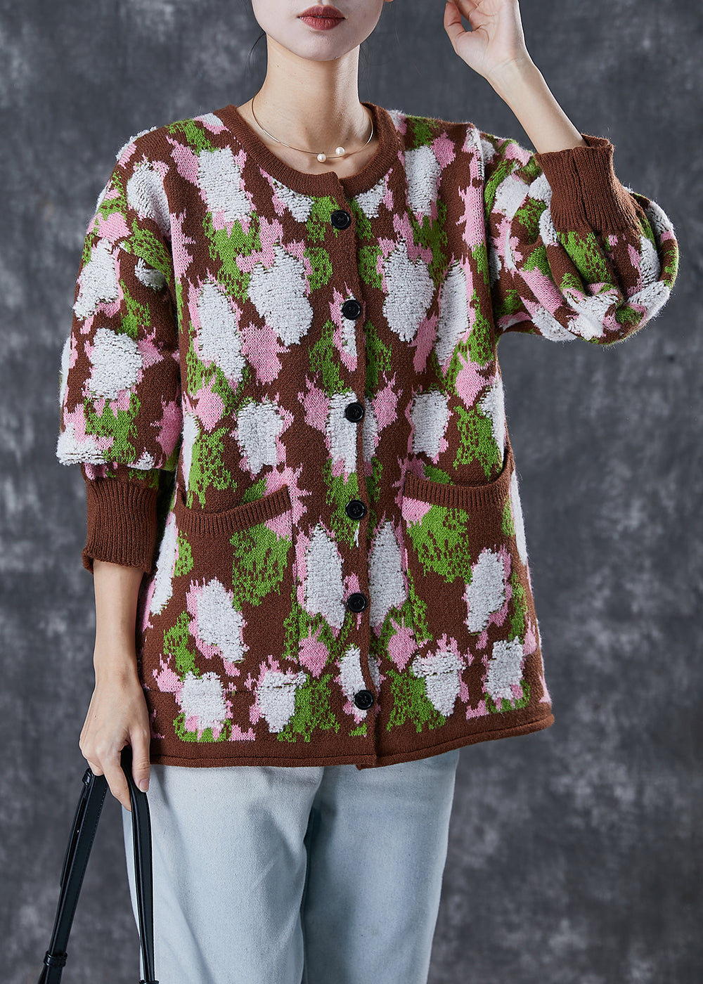 Drune | Print Warme Strickjacken Taschen Winter