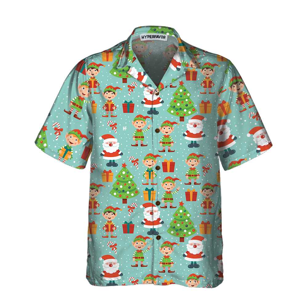 Drune | Buntes Santa Helper Muster Hawaiian Shirt, Lustiges Weihnachtshemd, Beste Weihnachtsgeschenkidee