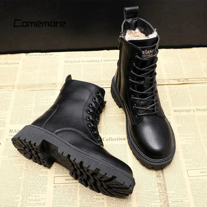 Drune | Damen Schnürstiefel - gefütterte Winterstiefel mit Reißverschluss und robuster Sohle