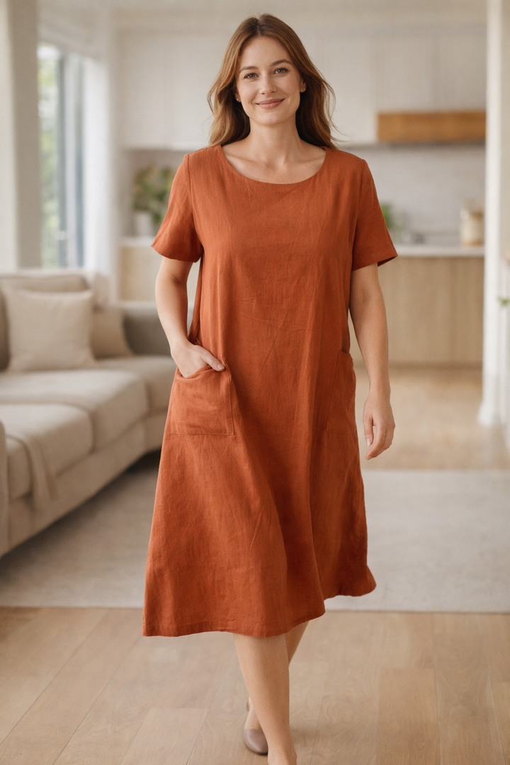Sommerkleid Damen locker mit Taschen kurzarm