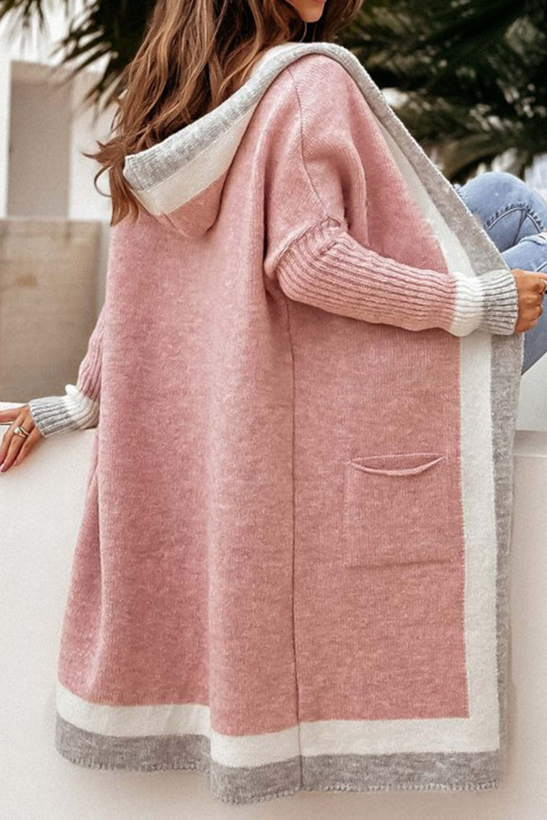Drune | Langer Cardigan mit Kapuze und kontrastierendem Design