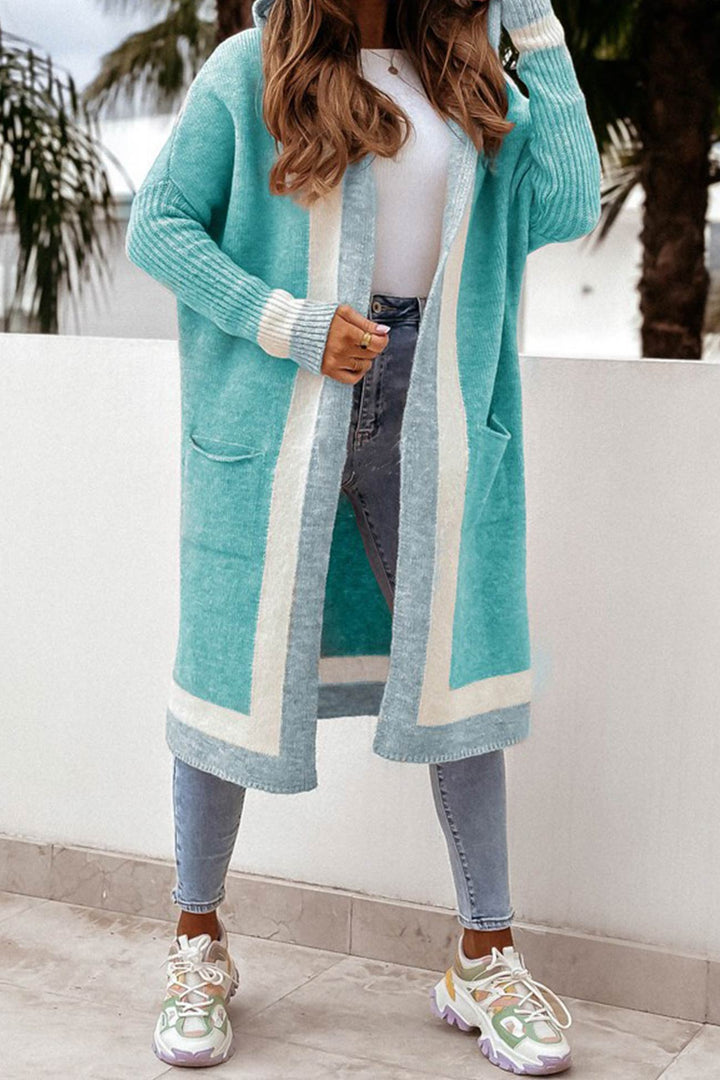 Drune | Langer Cardigan mit Kapuze und kontrastierendem Design