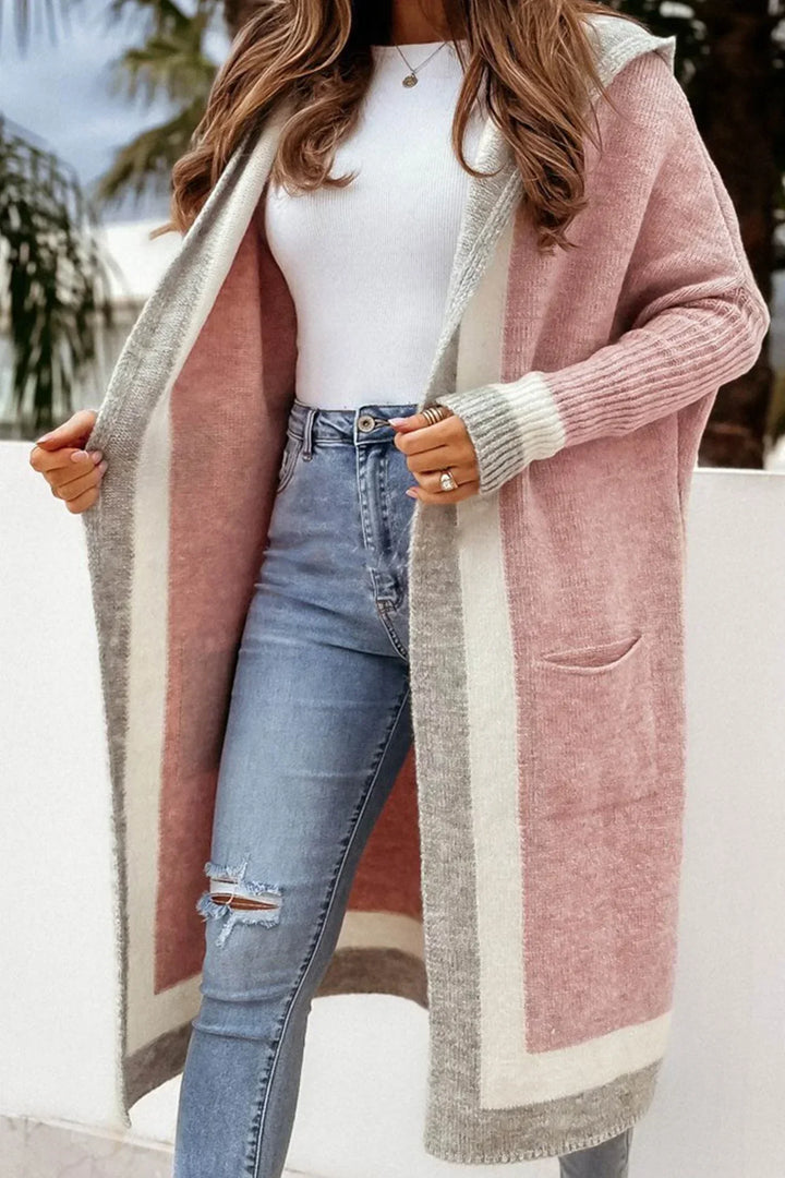 Drune | Lange Strickjacke mit kontrastierendem Kapuzenpullover und offener Vorderseite