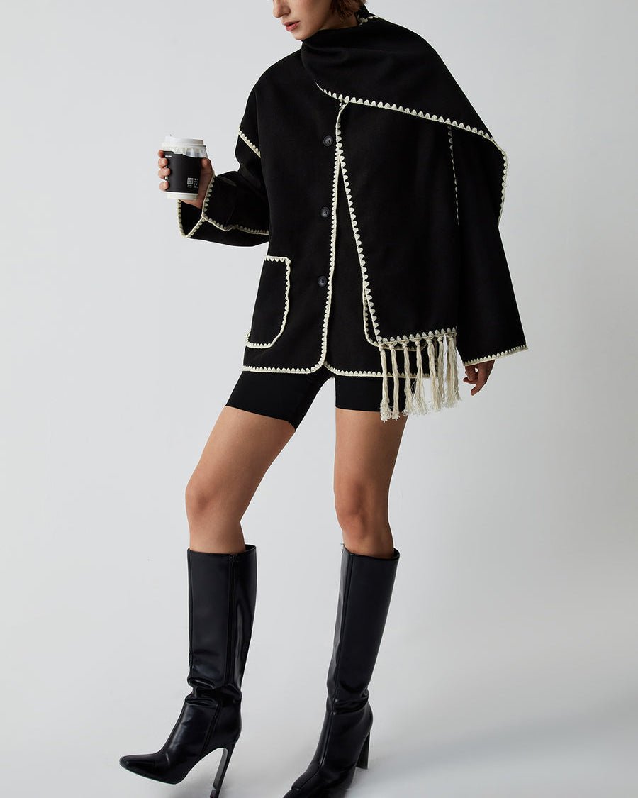 Drune | Blend Cape Mantel - Fransenbesatz - Übergröße - Elegante Statement-Oberbekleidung