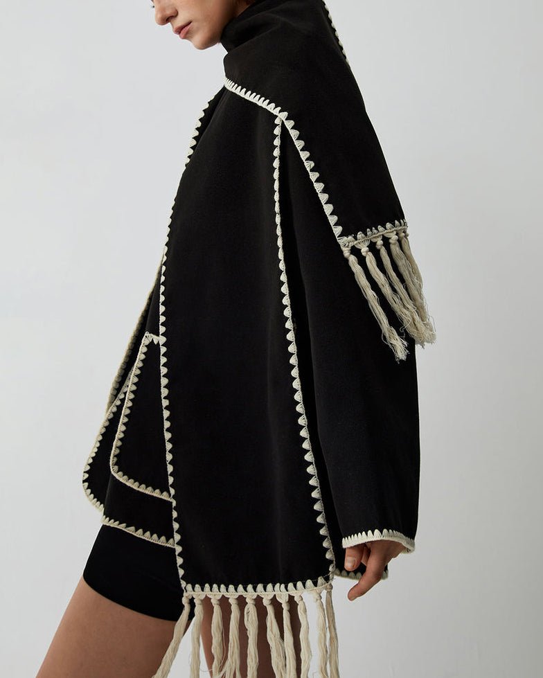 Drune | Blend Cape Mantel - Fransenbesatz - Übergröße - Elegante Statement-Oberbekleidung