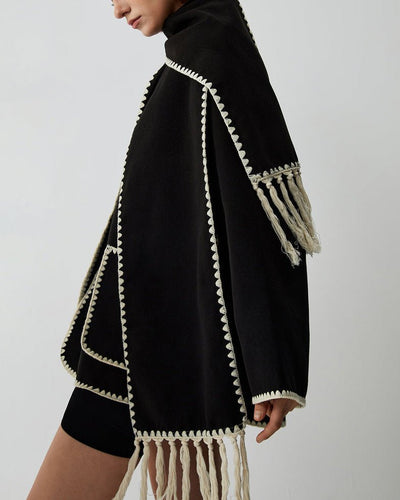 Drune | Blend Cape Mantel - Fransenbesatz - Übergröße - Elegante Statement-Oberbekleidung
