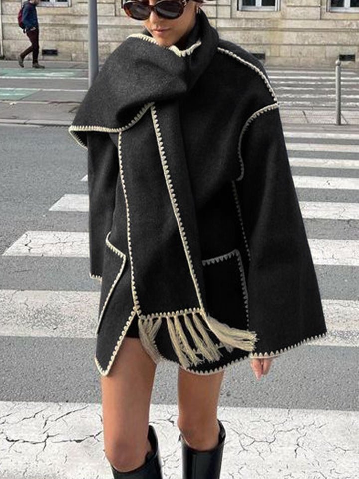 Drune | Blend Cape Mantel - Fransenbesatz - Übergröße - Elegante Statement-Oberbekleidung