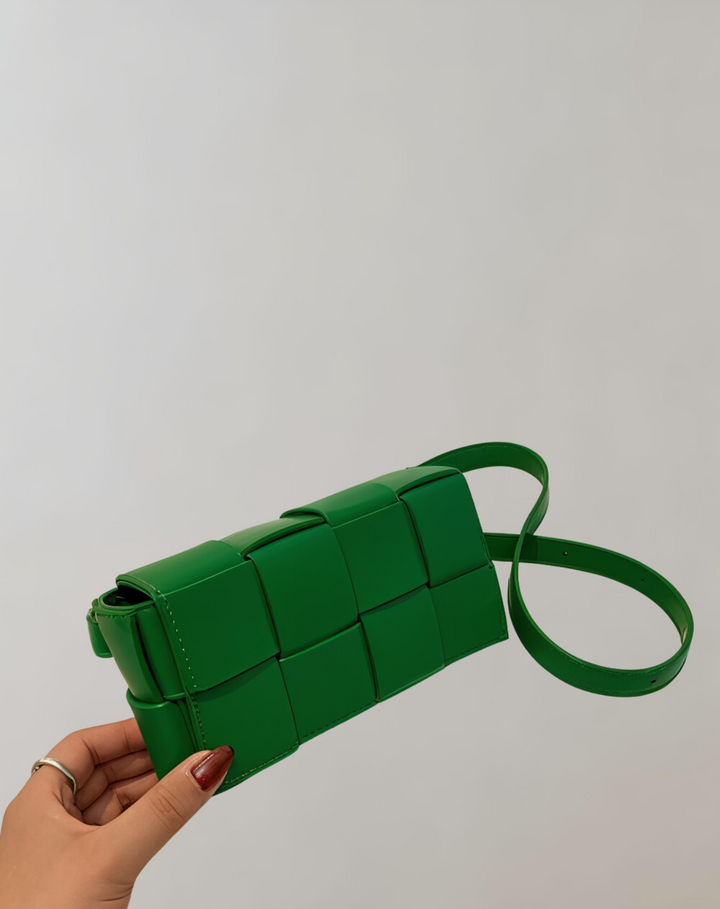 Drune - Geblockte Umhängetasche Vegan Leder Damen | Geflochtene Tasche Frauen