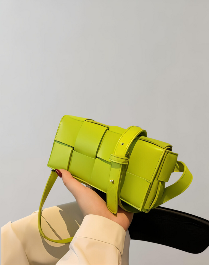 Drune - Geblockte Umhängetasche Vegan Leder Damen | Geflochtene Tasche Frauen