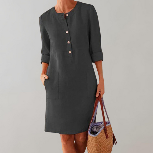 Drune - bequemes Hemdkleid Damen | Button-Down-Front-Damenkleid | Zeitloses Kleid mit Dreiviertelärmeln