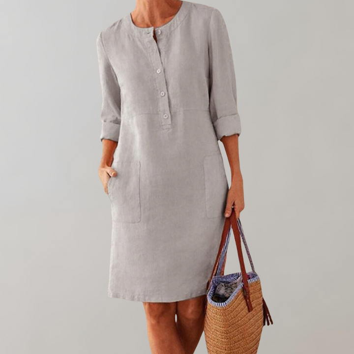 Drune - bequemes Hemdkleid Damen | Button-Down-Front-Damenkleid | Zeitloses Kleid mit Dreiviertelärmeln