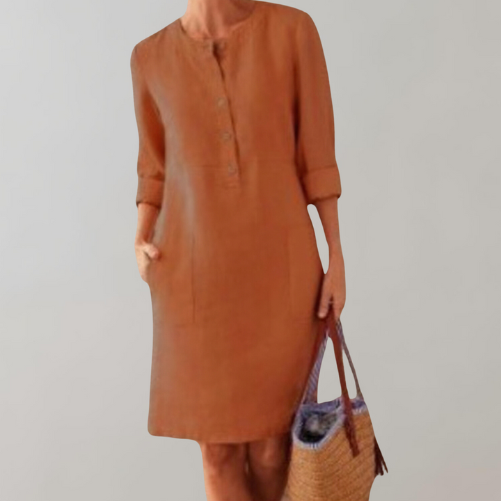 Drune - bequemes Hemdkleid Damen | Button-Down-Front-Damenkleid | Zeitloses Kleid mit Dreiviertelärmeln