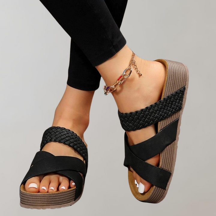 Drune - Orthopädische Plateau Sandalen Damen Bequem | Sommerschuhe Damen mit 3 Riemen für mehr Komfort
