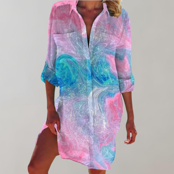 Drune - Gemustertes Hemdblusenkleid | Buntes Midikleid Sommer