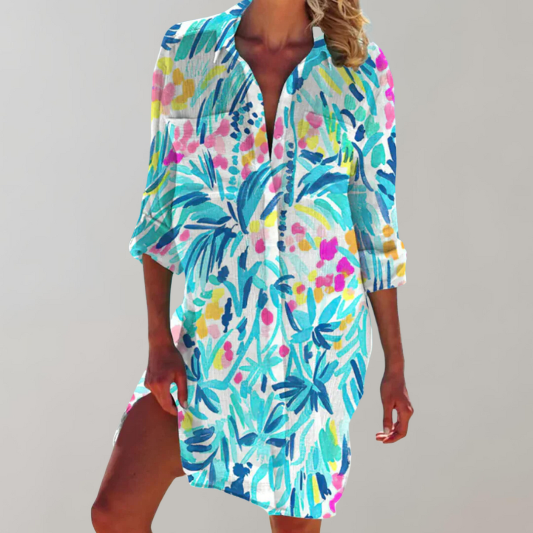 Drune - Gemustertes Hemdblusenkleid | Buntes Midikleid Sommer