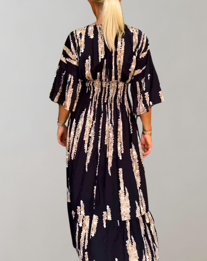 Drune - Bedrucktes Maxikleid | Abendkleid für Damen | fließendes Maxikleid mit V-Ausschnitt