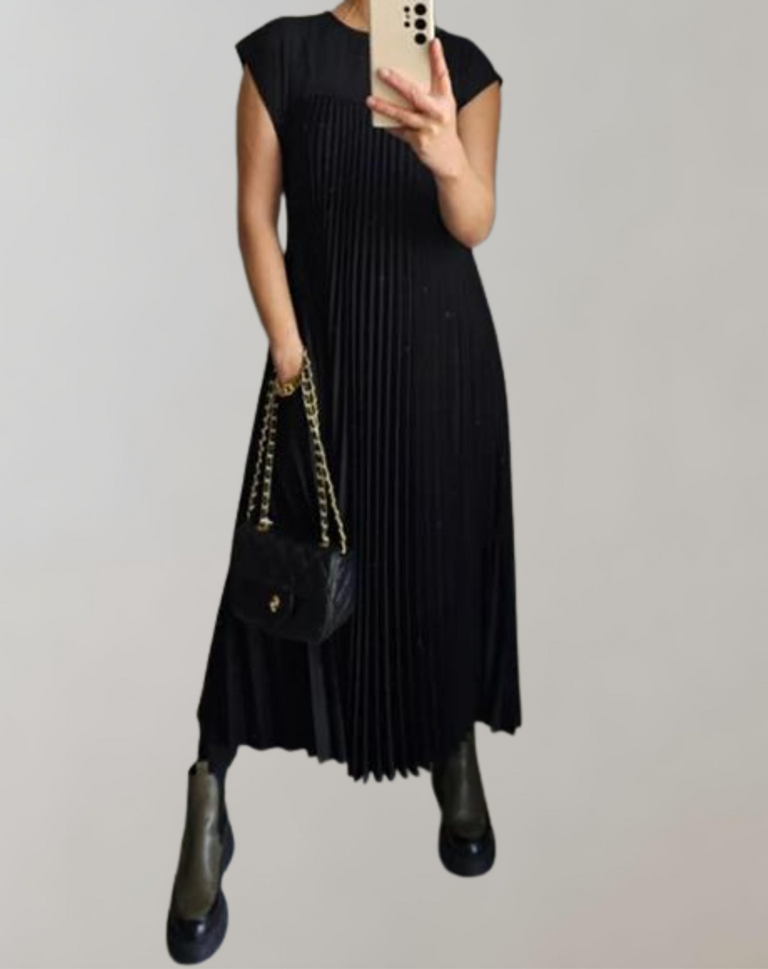 Drune - Schickes langes Kleid | ärmelloses Plisseekleid für Damen