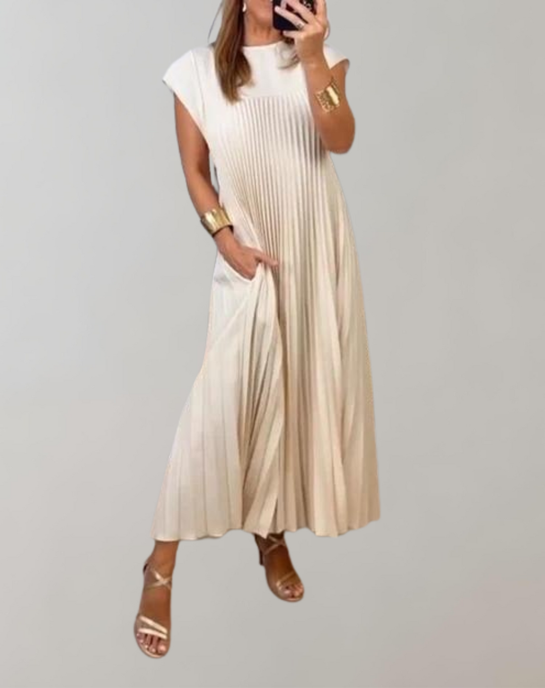 Drune - Schickes langes Kleid | ärmelloses Plisseekleid für Damen