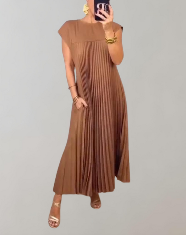 Drune - Schickes langes Kleid | ärmelloses Plisseekleid für Damen