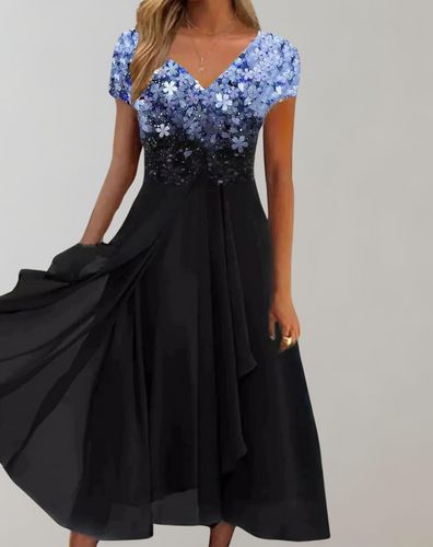Drune - Kleid mit leuchtenden Blumen | Abendkleid für Damen | Glänzendes Topkleid
