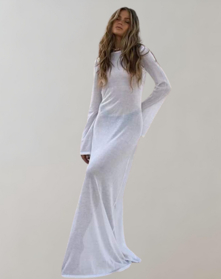 Drune - Luxus Maxikleid Kleid mit langen Ärmeln Weiß | Vintage Sommerkleid | Zeitlos design