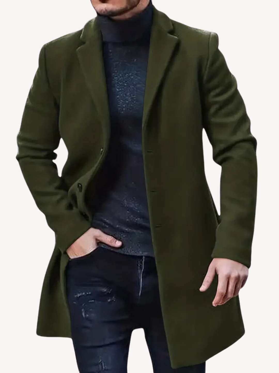 Drune | Trench Mantel Maßgeschneiderte Passform Wool Feel Mittlere Länge Reverskragen 3-Knopf-Verschluss